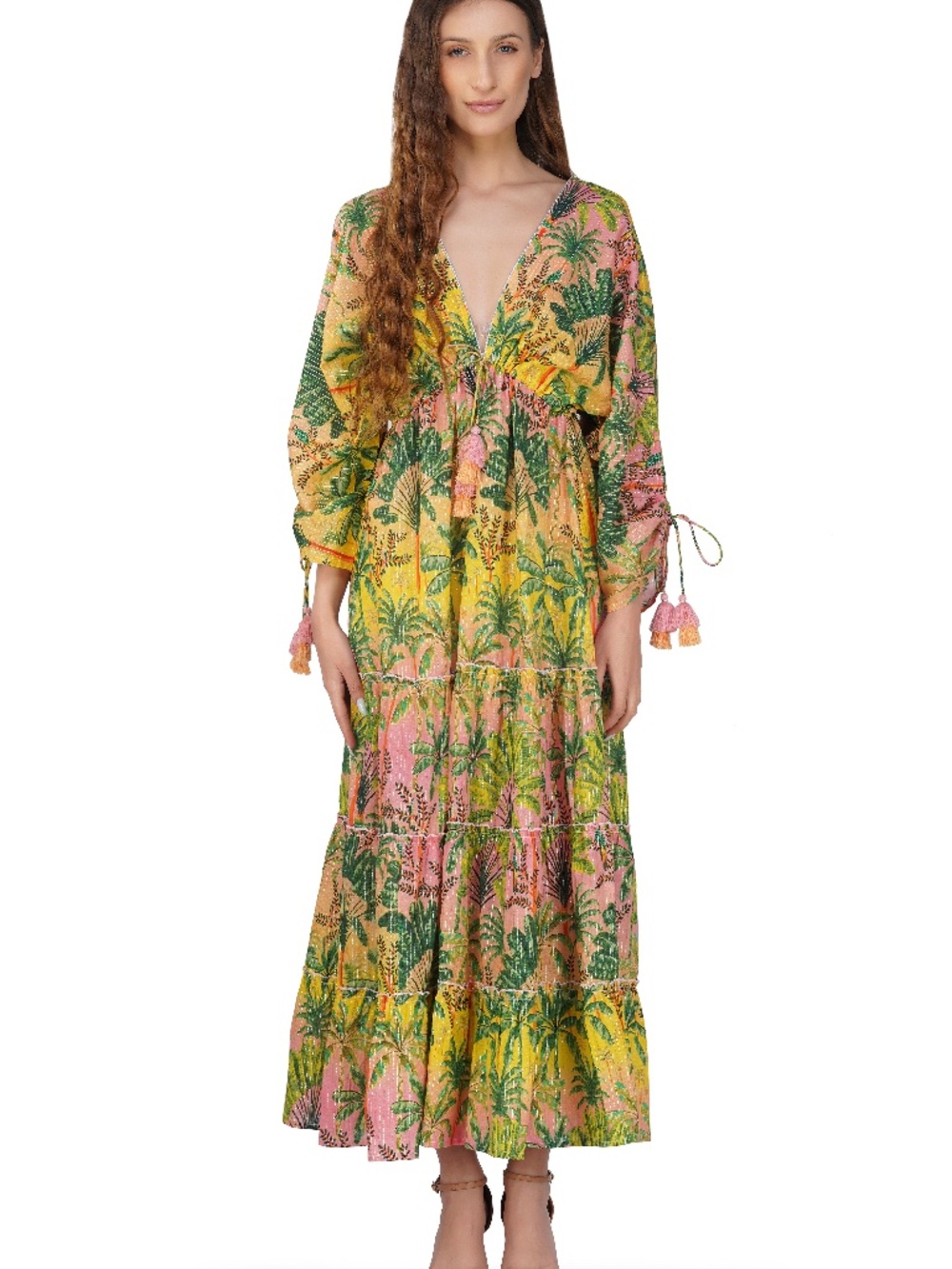 America & Beyond Tropical Print Maxi Dress in Yellow & Pink